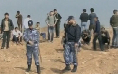 Hamas security forces stationed along the Israeli-Gaza border on Saturday. (photo credit: image capture from Channel 2)