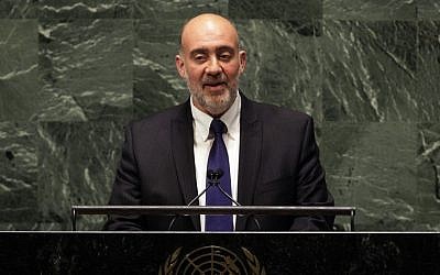 Israel's UN Ambassador Ron Prosor addresses the United Nations General Assembly, Thursday, Nov. 29, 2012. (photo credit: AP/Richard Drew)