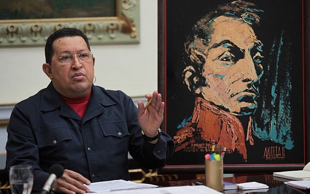 Venezuela's President Hugo Chavez speaks during a cabinet meeting at the Miraflores presidential palace in Caracas, Venezuela, Thursday, November 15, 2012. (photo credit: AP/Miraflores Presidential Press Office) Venezuela's President Hugo Chavez speaks during a cabinet meeting at the Miraflores presidential palace in Caracas, Venezuela, Thursday, November 15, 2012. (photo credit: AP/Miraflores Presidential Press Office)