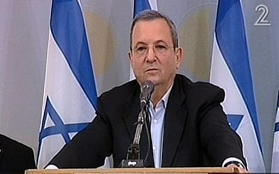 Ehud Barak speaking to the press Monday. (Screenshot/ Channel 2)