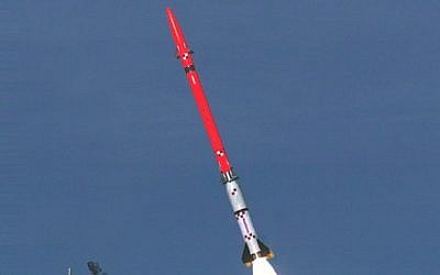 The David’s Sling -- a new mid- to long-range missile interceptor -- successfully shot down a rocket in its first test on Sunday (photo courtesy of Defense Ministry)