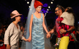 At the end of the Frau Blau show, with Helena Blaunstein, a mermaid model, Philip Blau and their daughter (Courtesy Tel Aviv Fashion Show)