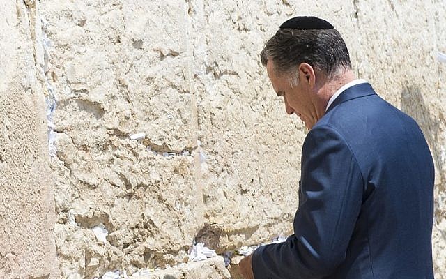 Mitt Romney visits the Western Wall in Jerusalem during his presidential campaign (photo credit: Shutterstock) Mitt Romney visits the Western Wall in Jerusalem during his presidential campaign (photo credit: Shutterstock)