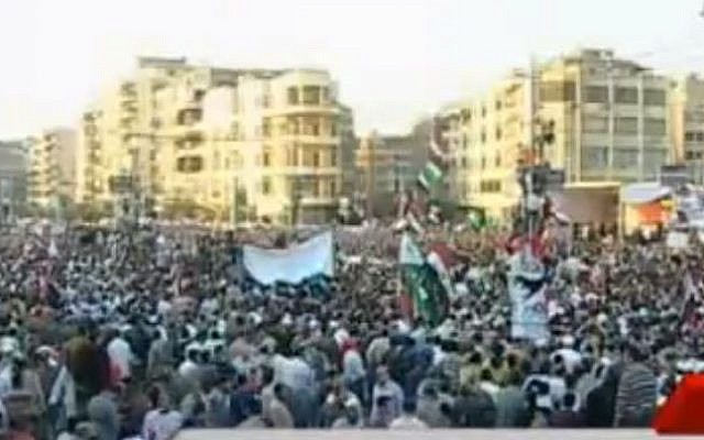 The scene in Tahrir Square, Cairo, on November 24, 2012 (photo credit: YouTube screen capture)