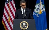 US Pesident Barack Obama pauses during a speech on Dec. 16, 2012. (photo credit: Evan Vucci/AP)