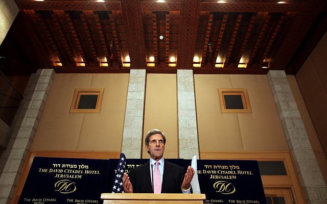 John Kerry giving a press conference in Jerusalem in 2010. (photo credit: Yossi Zamir/Flash90) John Kerry giving a press conference in Jerusalem in 2010. (photo credit: Yossi Zamir/Flash90)