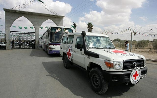 A Red Cross vehicle passes through the Rafah border crossing, October 17, 2011 (photo credit: Abed Rahim Khatib/Flash90) A Red Cross vehicle passes through the Rafah border crossing, October 17, 2011 (photo credit: Abed Rahim Khatib/Flash90)