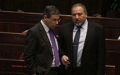 In better days: Foreign Minister Avigdor Liberman and his deputy Danny Ayalon during a session in the Knesset, December 19, 2011. (photo credit: Uri Lenz/Flash90)