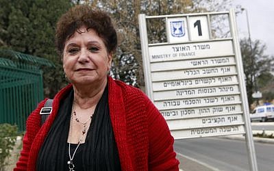 National Nurses Union Chairwoman Ilana Cohen outside the Finance Ministry in February (photo credit: Uri Lenz/Flash90)