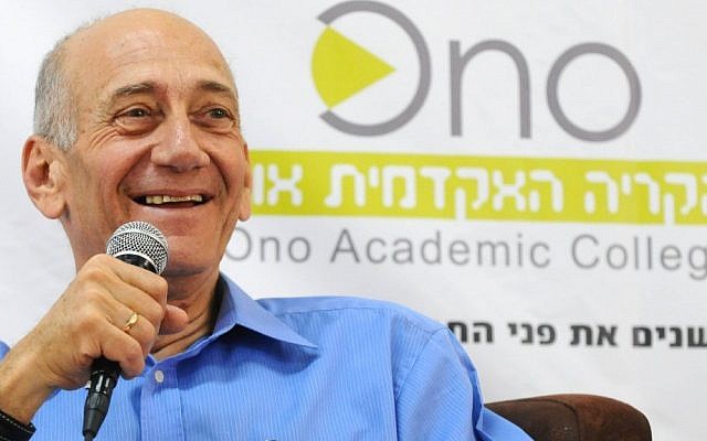 Former Israeli prime minister Ehud Olmert speaks at the Ono Academic college on August 12, 2012. (photo credit: Yossi Zeliger/FLASH90) Former Israeli prime minister Ehud Olmert speaks at the Ono Academic college on August 12, 2012. (photo credit: Yossi Zeliger/FLASH90)