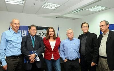 Labor Party members hold a press conference in Tel Aviv on Sunday, December 23 (photo credit: Flash90)