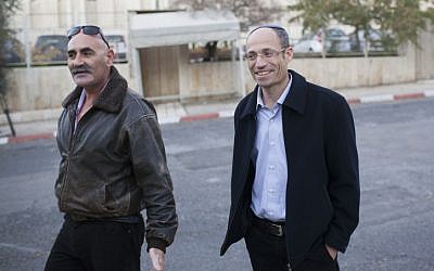 Gush Etzion Regional Council head David Perl (right) and the Jordan Valley Regional Council head David Elhayani arrive at the Prime Minister's Office in Jerusalem, Wednesday (photo credit: Yonatan Sindel/Flash90)