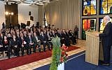 President Shimon Peres speaks to ambassadors and heads of Israeli organizations around the world, at the president's residence in Jerusalem Sunday. (Photo credit: Mark Neyman/GPO/FLASH90)