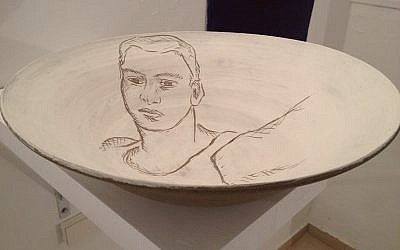 One of Guy Jana's 'man' bowls (photo credit: Jessica Steinberg/Times of Israel)