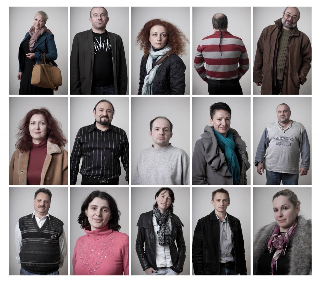 In this combination of fifteen photos all taken on Dec. 24, 2012, Russian-speaking Israelis who immigrated from the former Soviet Union, and who are competing in a Russian-language trivia contest in Tel Aviv, pose for portraits. (photo credit: AP Photo/Oded Balilty) 