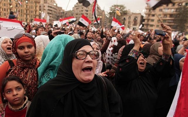 Protesters chant slogans in Tahrir Square in Cairo, Egypt, on Tuesday, December 4, 2012. (photo credit: AP Photo/Maya Alleruzzo)