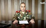 In this image made from video broadcast on Al Arabiya TV late Tuesday, Dec. 25, 2012, Syrian Maj. Gen. Abdul-Aziz Jassem al-Shallal says he is joining 'the people's revolution.'(photo credit: AP/Al Arabiya)