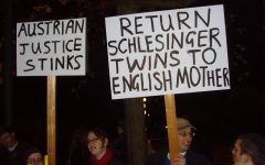 Protesters gathered in November to protest an appearance at a London synagogue by Austria's ambassador to England, who never showed up for the event. (Courtesy of Adrian Alexander) Protesters gathered in November to protest an appearance at a London synagogue by Austria's ambassador to England, who never showed up for the event. (Courtesy of Adrian Alexander)