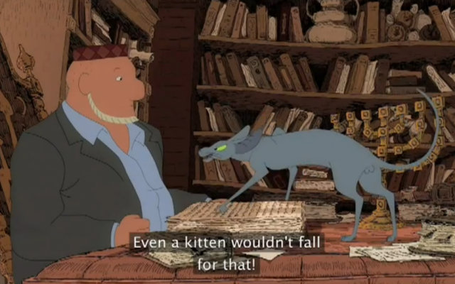 The title feline debates the Torah with his owner. (YouTube screenshot)