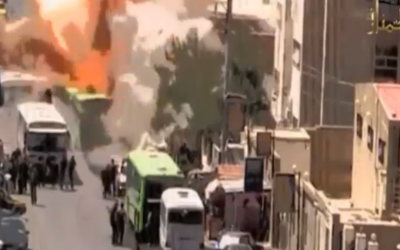 Footage from a video that purportedly shows a bombing carried out by Jabhat al-Nusra in Damascus in August (photo credit: YouTube screen capture)