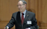 Irwin Cotler speaks in Stockholm (photo credit: Screenshot, courtesy)