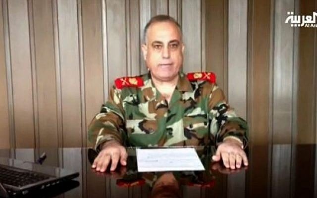 The former head of Syria's military police Maj. Gen. Abdul-Aziz Jassem al-Shallal announcing his defection to the rebels last December (photo credit: screen capture/Al-Arabiya) The former head of Syria's military police Maj. Gen. Abdul-Aziz Jassem al-Shallal announcing his defection to the rebels last December (photo credit: screen capture/Al-Arabiya)