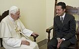 Former pope's butler Paolo Gabriele is received in a private audience by Pope Benedict XVI, at the Vatican, in December 2012 (photo credit: AP Photo/L'Osservatore Romano)