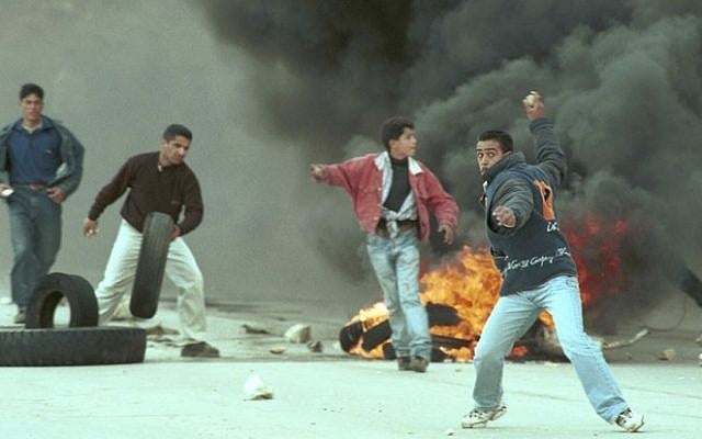 Clashes in Ramallah during the first intifada (photo by Nati Shohat/Flash90)