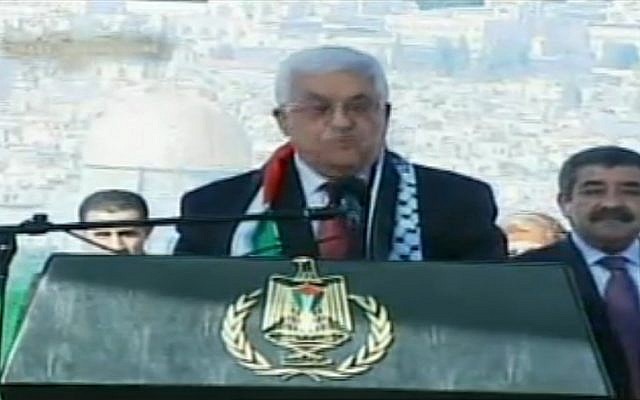 Mahmoud Abbas speaking in Ramallah Sunday. (photo credit: Screenshot/Palestine TV)