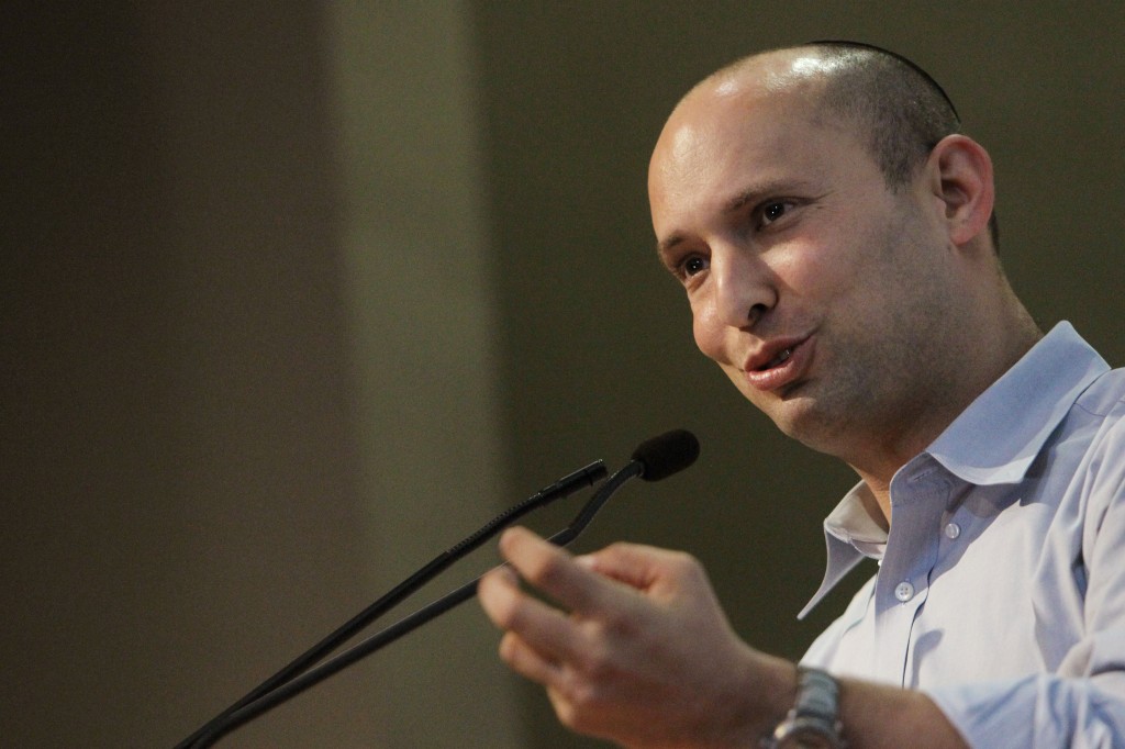 Naftali Bennett speaks in Jerusalem on December 23, 2012 (Miriam Alster/Flash90)