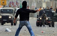 An illustrative photo of a Palestinian confronting Israeli Border Policemen in the West Bank. (Issam Rimawi/Flash90)
