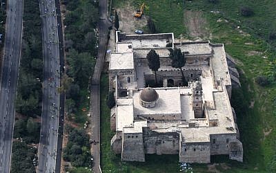 Bird's-eye view of the Monastery of the Cross, in the Valley of the Cross in Jerusalem. The monastery was built in the 11th century and is currently occupied by monks of the Jerusalem Patriarchate (photo credit: Nati Shohat/Flash90)