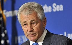 Sen. Chuck Hagel at the Forum on the Law of the Sea Convention in Washington, D.C., on May 9, 2012. (photo credit: Glenn Fawcett/Department of Defense)