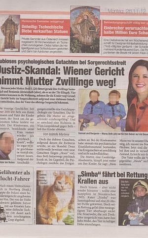 Newspapers in Vienna have begun covering developments in the Schlesinger divorce battle. (Heute)