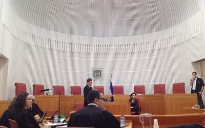 Waiting for the High Court justices to arrive, December 4 (photo credit: Matti Friedman/Times of Israel)