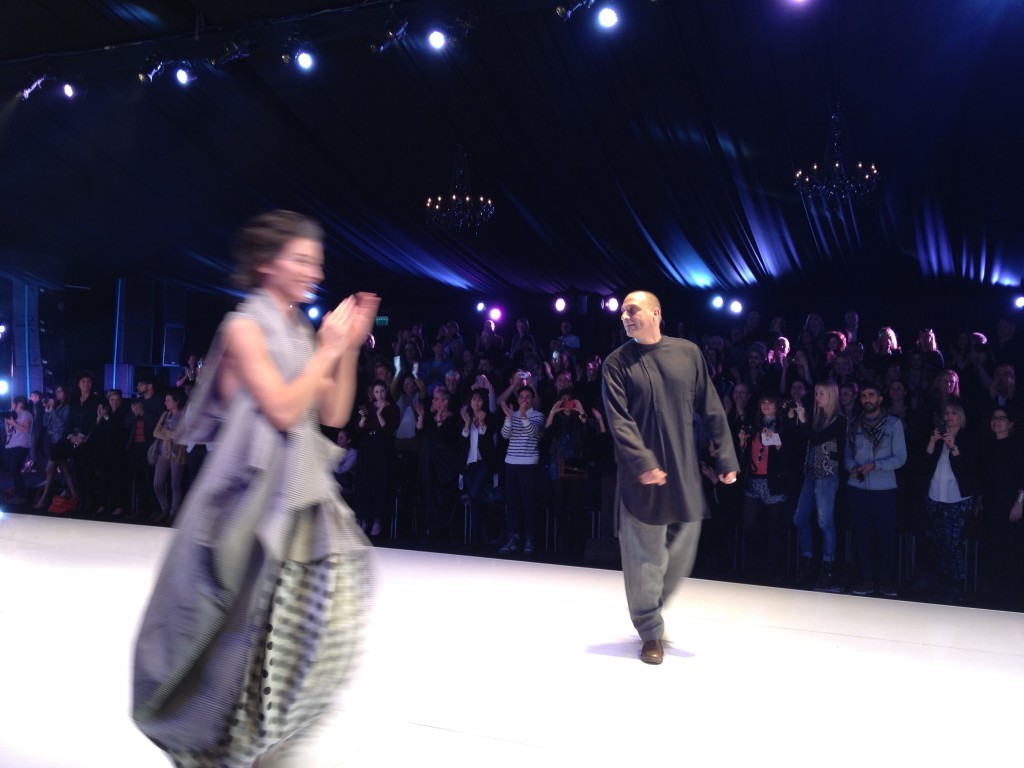Kedem Sasson greets his models and fans (photo credit: Jessica Steinberg/Times of Israel)