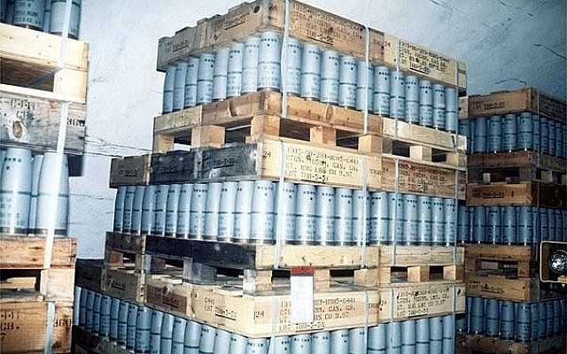 Sarin gas in 105 mm artillery shells being stored at a US site (illustrative photo: Courtesy)