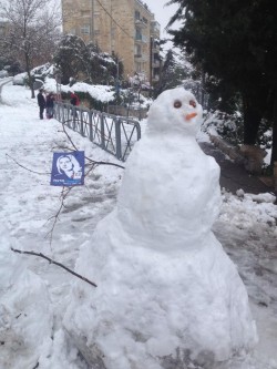 A snowman comes out in favor of the Hatnua party, Jerusalem, Thursday (photo credit: via Facebook)