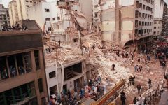 The Buenos Aires Jewish center after it was attacked, July 1994 (photo credit: Cambalachero/Wikimedia commons)