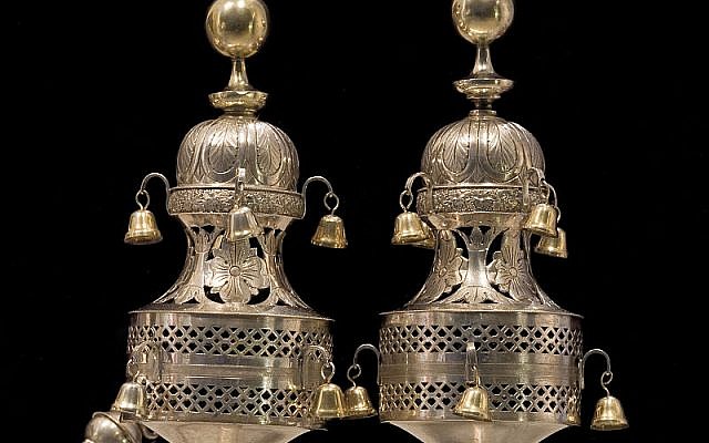 Torah finial bells (photo credit: CC-BY-SA, Jorge Royan, Wikimedia Commons)