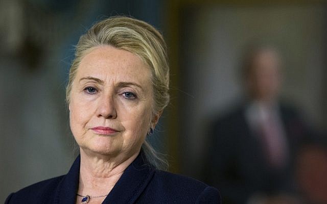 Former US secretary of state Hillary Rodham Clinton at a press conference in November 2012 (photo credit: AP/Manuel Balce Ceneta) Former US secretary of state Hillary Rodham Clinton at a press conference in November 2012 (photo credit: AP/Manuel Balce Ceneta)