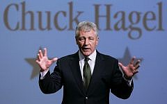 In this Feb. 21, 2007, file photo, then-Sen. Chuck Hagel, R-Neb., speaks during an appearance at Bellevue University, in Bellevue, Neb. In January 2013 Hagel was slated to be the next US Secretary of Defense. (photo credit: AP/Nati Harnik)