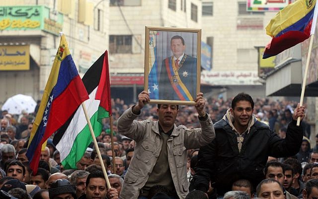 Venezuelan flags and portraits of Hugo Chaves feature prominently at a demonstration in Ramallah against Operation Cast Lead, Jan 9,2009 (photo credit: Issam Rimawi/Flash 90) Venezuelan flags and portraits of Hugo Chaves feature prominently at a demonstration in Ramallah against Operation Cast Lead, Jan 9,2009 (photo credit: Issam Rimawi/Flash 90)