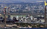 View of chimneys from a refinery in Haifa Bay. (Shay Levy/Flash90)