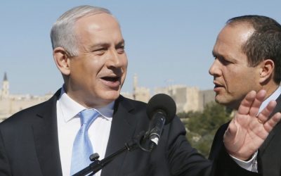 Backdropped by Jerusalem's Old City Walls, Prime Minister Benjamin Netanyahu holds a press conference with Mayor Nir Barkat following Barkat's endorsement of him, a day before the general elections, on January 21, 2013. (photo credit: Miriam Alster/Flash90)