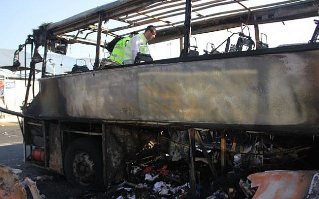 The bombed Israeli tour bus in Burgas, Bulgaria, July 2012 (photo credit: Dano Monkotovic/Flash90)