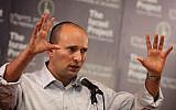 All eyes on him: Naftali Bennett at a foreign policy debate co-organized by The Israel Project and the Hebrew University in Jerusalem, January 08, 2013. (photo credit: Miriam Alster/Flash90)