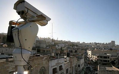 A security camera overlooking a street in Hebron (Photo credit: Nati Shohat/ Flash90)