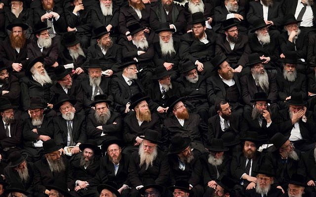 Rabbis and supporters of the ultra-Orthodox United Torah Judaism party during a gathering, January, 2013. (photo credit: Yonatan Sindel/Flash90) Rabbis and supporters of the ultra-Orthodox United Torah Judaism party during a gathering, January, 2013. (photo credit: Yonatan Sindel/Flash90)