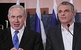 Prime Minister Benjamin Netanyahu at a press conference with Moshe Kahlon in January 2013 (photo credit: Miriam Alster/Flash90)
